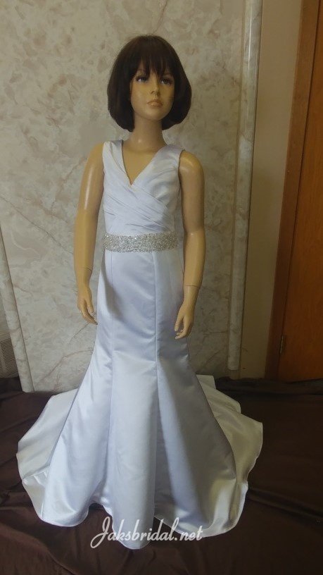 V-neck fit and flare flower girl dress.